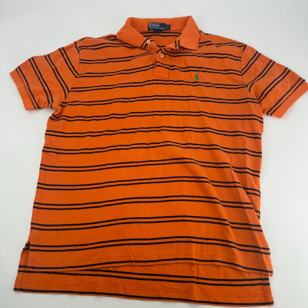 Polo Ralph Lauren Mens‎ Striped Polo Shirt Orange Black Cotton Casual